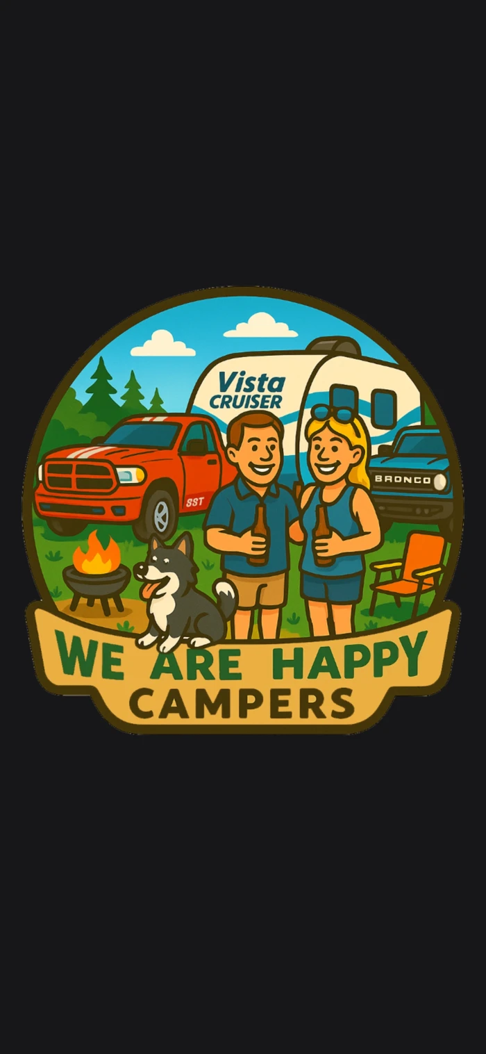 We Are Happy Campers illustrated logo