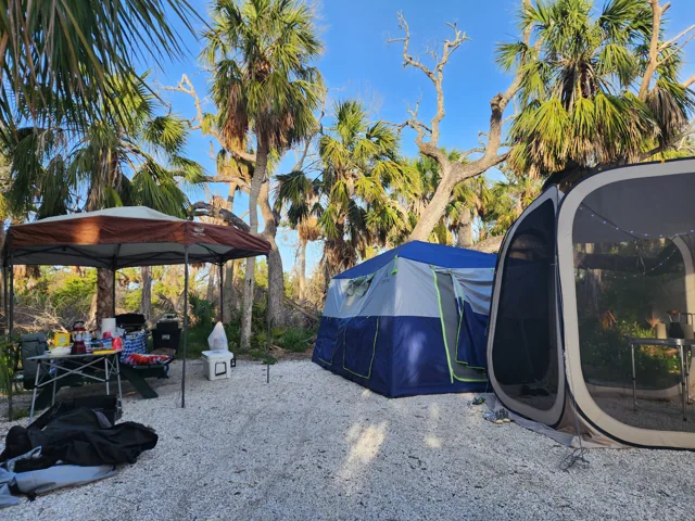 Our inflatable tent and shelter under the palms
